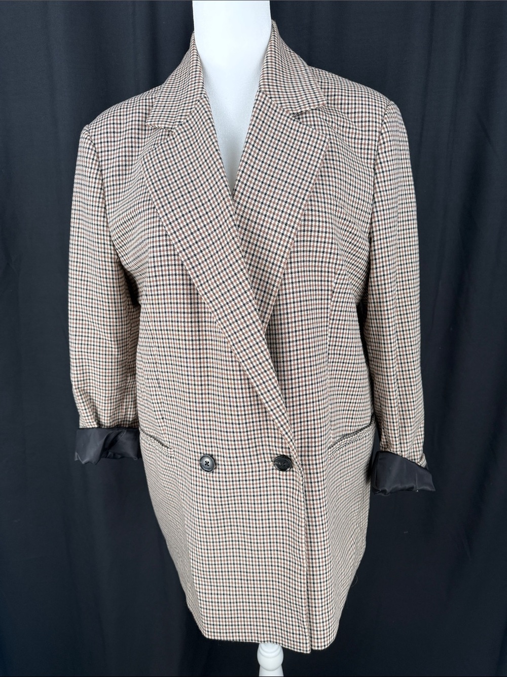 Mango MNG XXL Plaid Check Double Breasted Longline Blazer